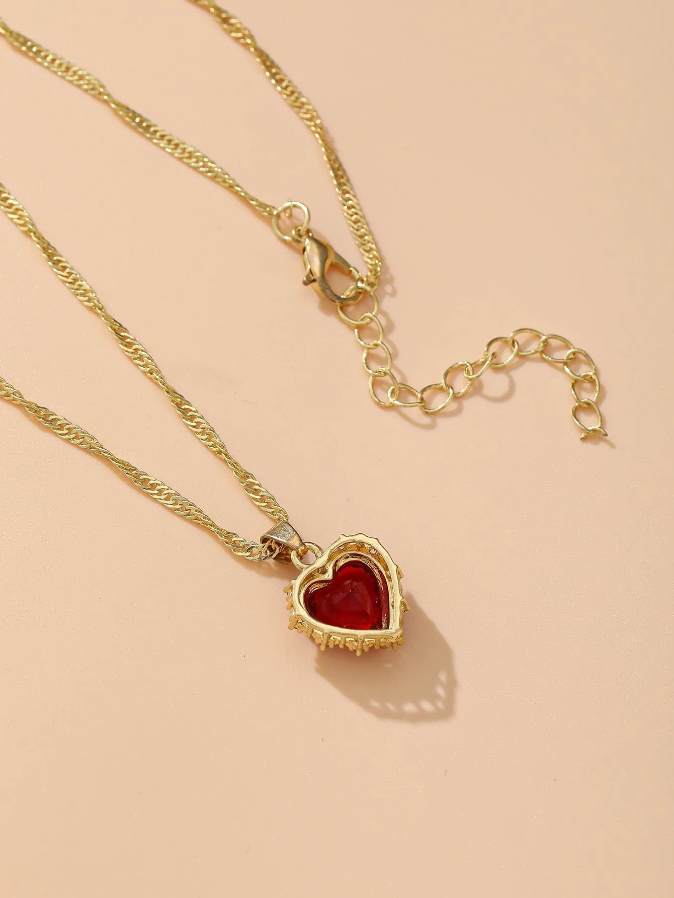 Red Cubic Zirconia Heart Charm Necklace Jewelry for Women Gift for Her Necklace