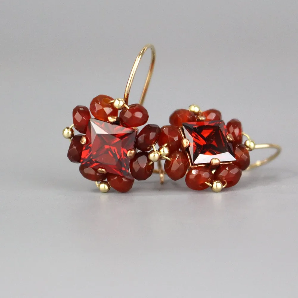 Red CZ Carnelian Victoria Earrings