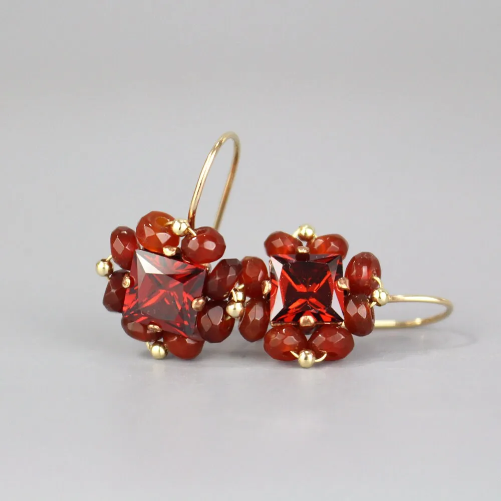 Red CZ Carnelian Victoria Earrings