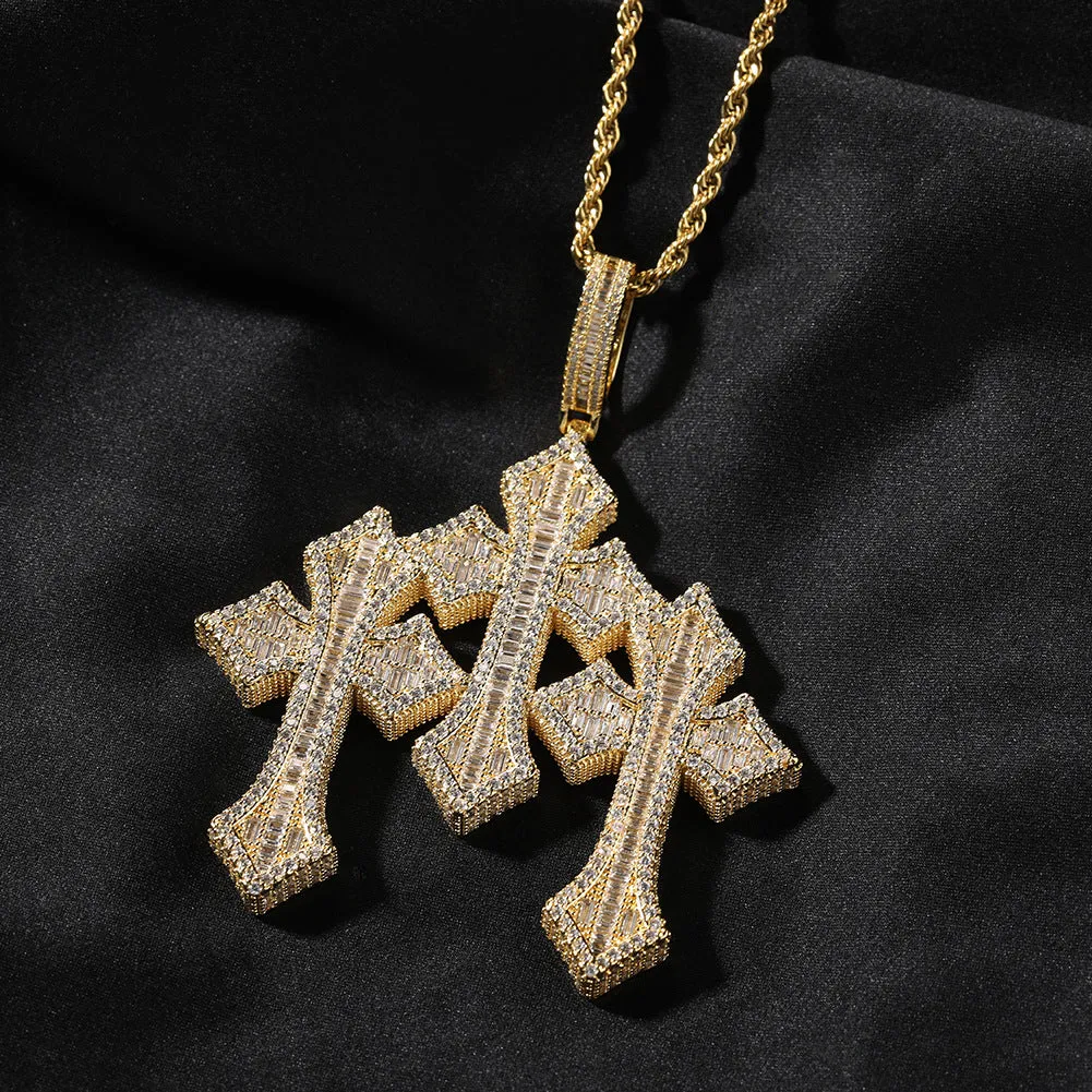 Retro Cross Pendant Fashionable Copper Inlaid Zirconia Necklace