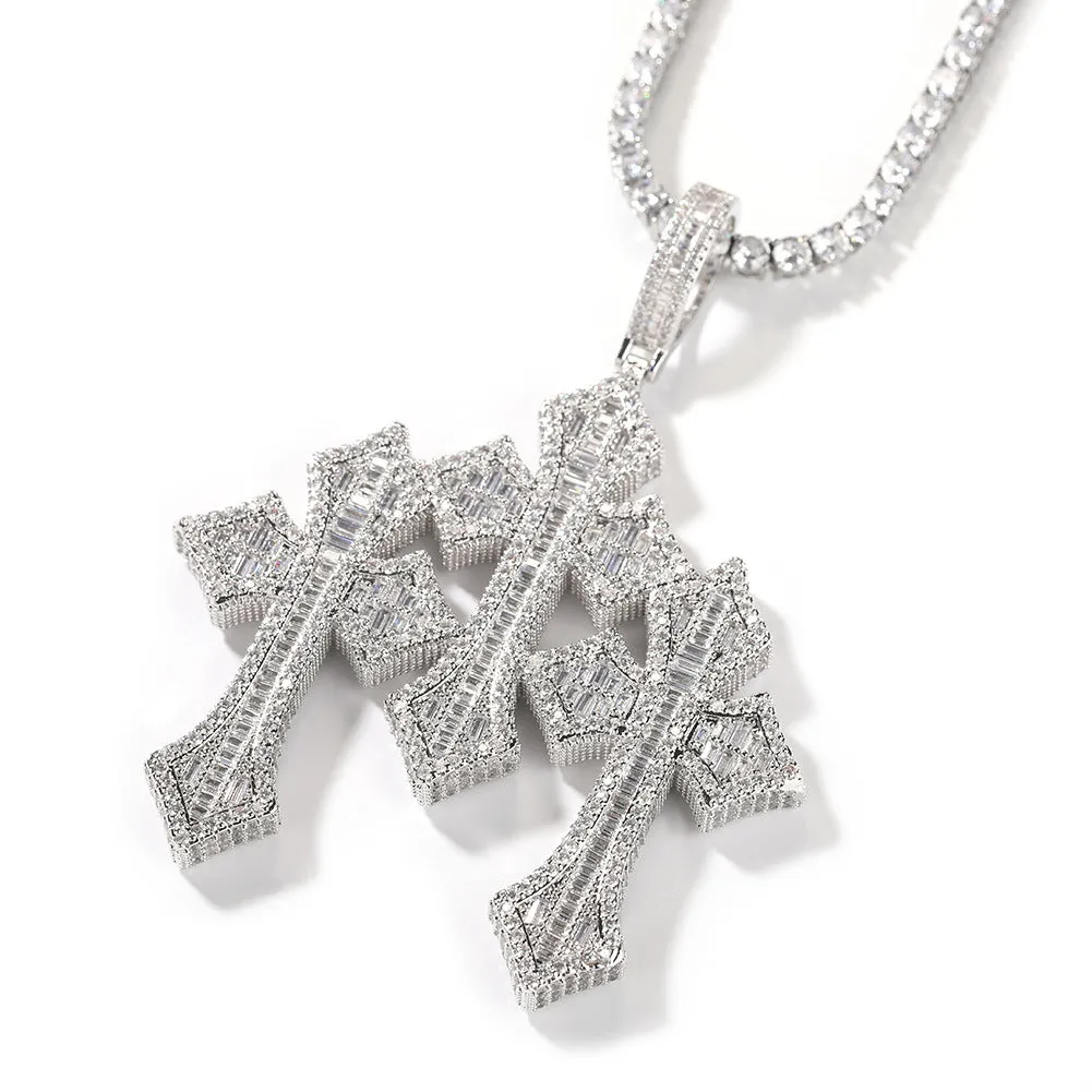 Retro Cross Pendant Fashionable Copper Inlaid Zirconia Necklace