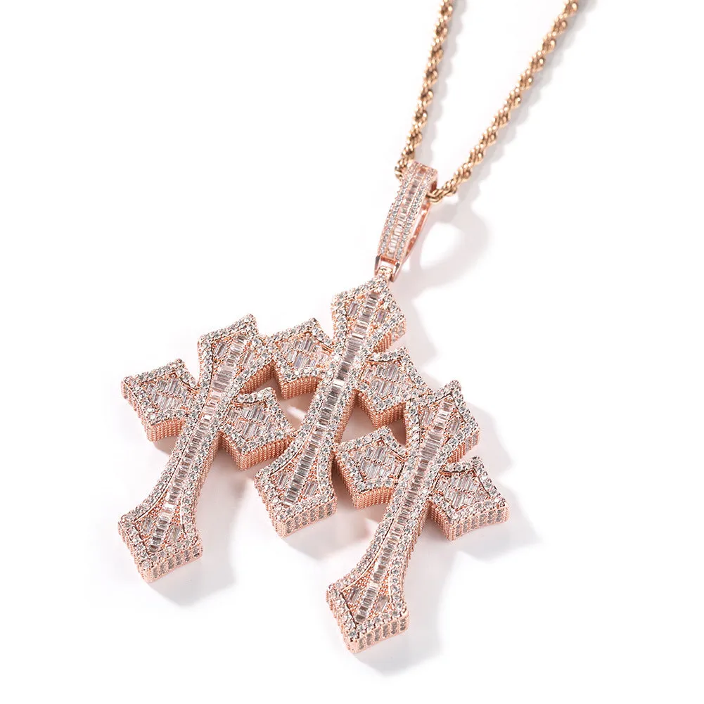 Retro Cross Pendant Fashionable Copper Inlaid Zirconia Necklace