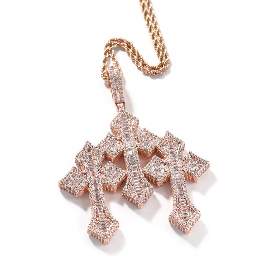 Retro Cross Pendant Fashionable Copper Inlaid Zirconia Necklace