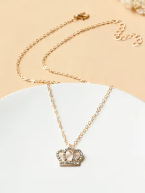 Rhinestone Crown Charm Necklace Jewelry for Women Gift for Her Necklace