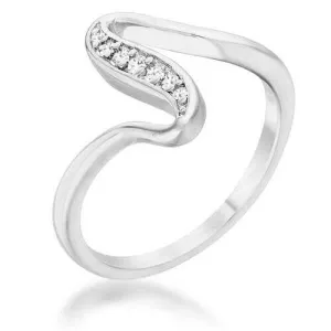 Sheryl 0.07ct CZ Rhodium Simple Wave Ring