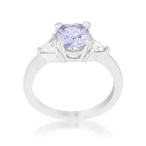 Shonda 1.8ct Lavender CZ Rhodium Cushion Classic Statement Ring