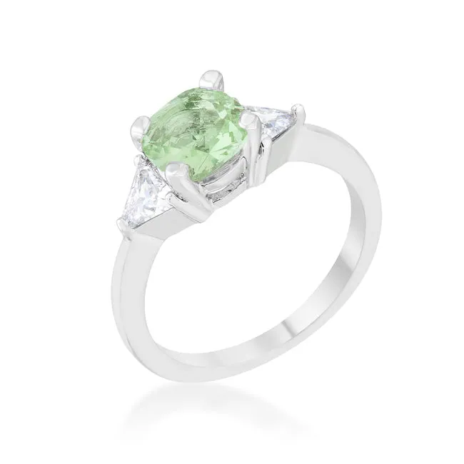 Shonda 1.8ct Peridot CZ Rhodium Cushion Classic Statement Ring