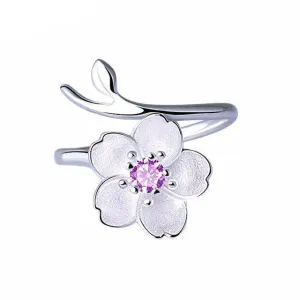 Silver Color Poetic Daisy Cherry Blossom Finger Ring