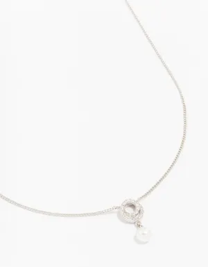 Silver Cubic Zirconia Swirl Pearl Necklace