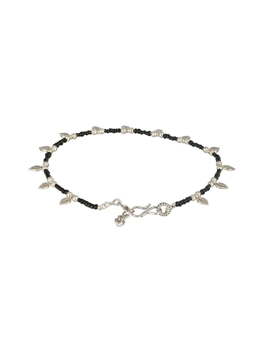 Silver-Plated & Beaded Leaf Anklets