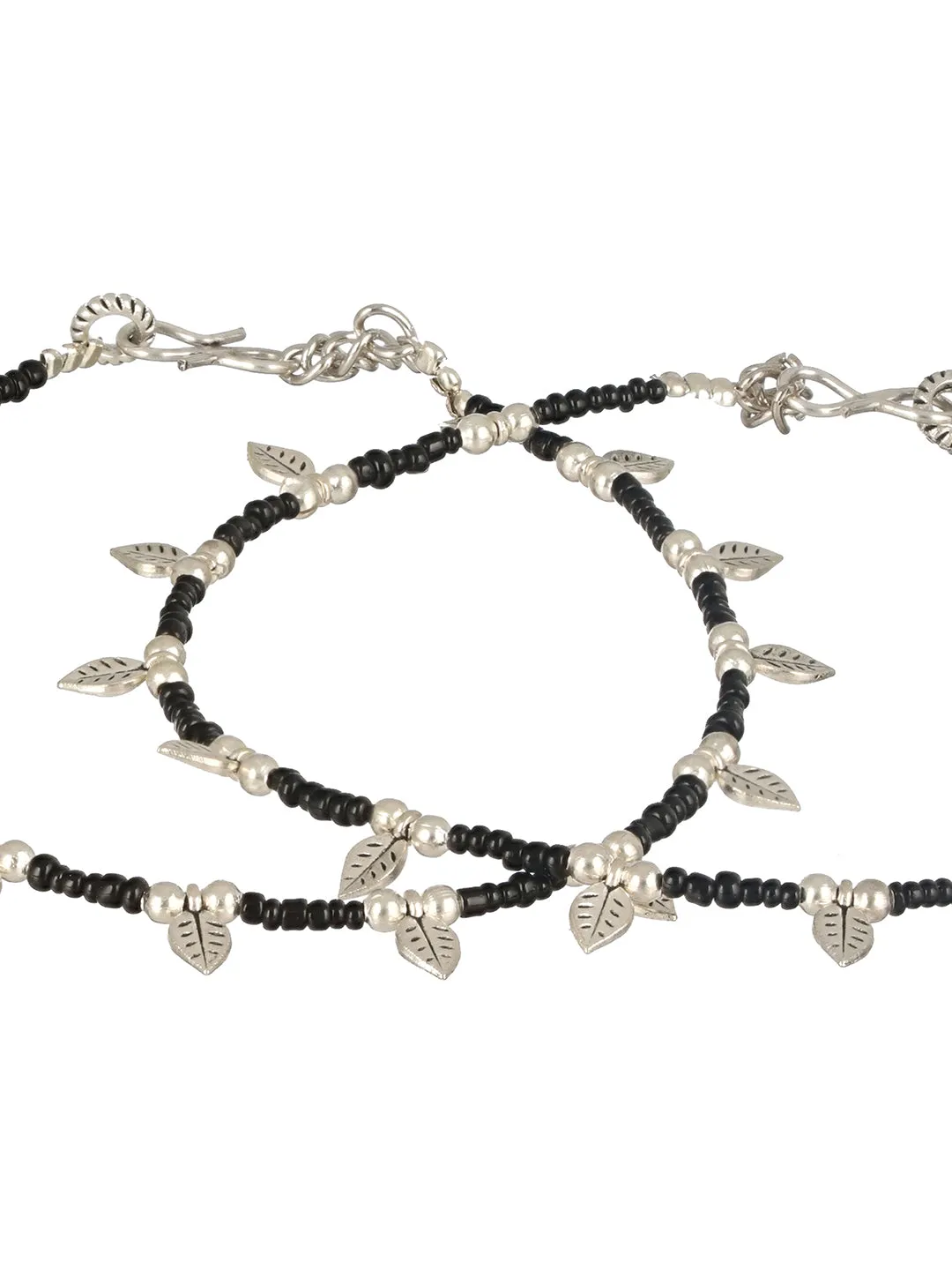 Silver-Plated & Beaded Leaf Anklets