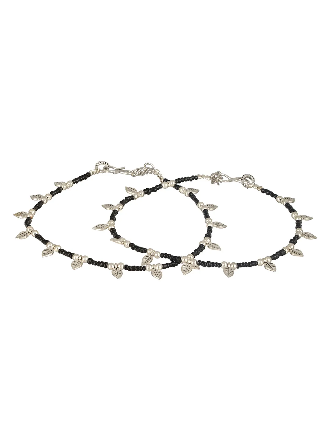 Silver-Plated & Beaded Leaf Anklets