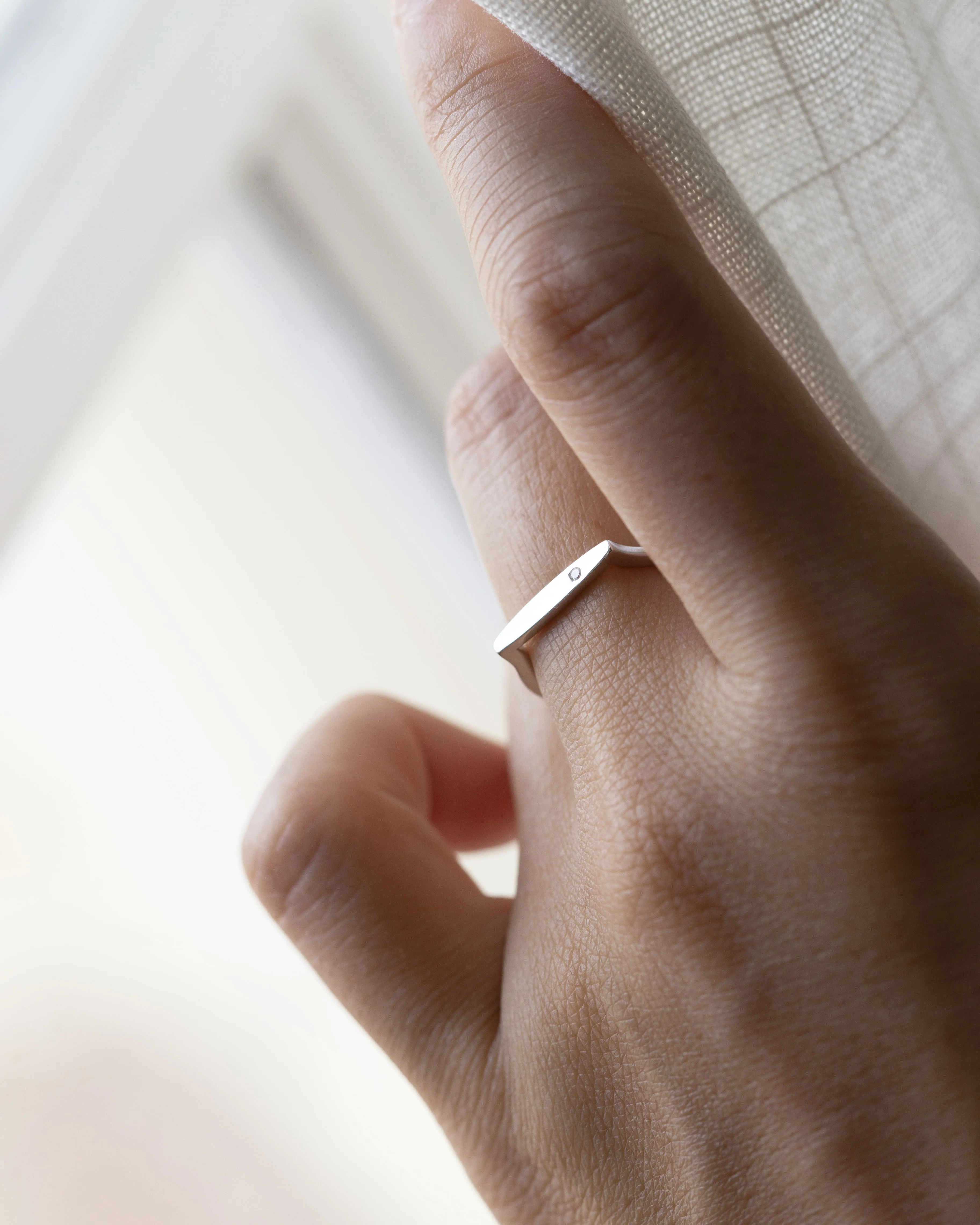 Silver signet bar ring with CZ