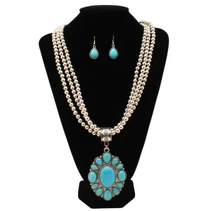 Silver Strike Turquoise Beaded Necklace & Earring Jewelry Set