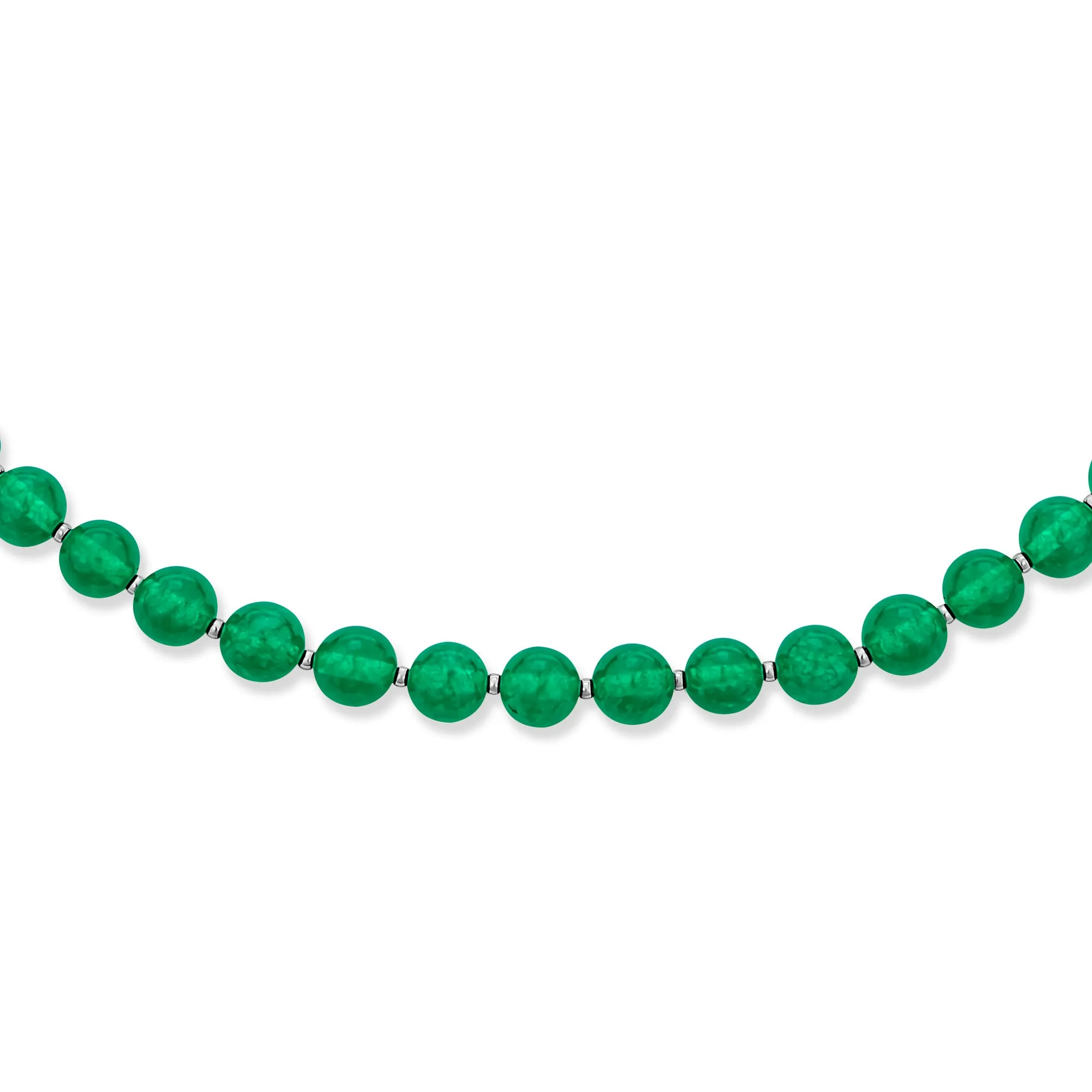 Simple 7MM Green Agate Simulated Jade Strand Necklace Sterling Silver 19"