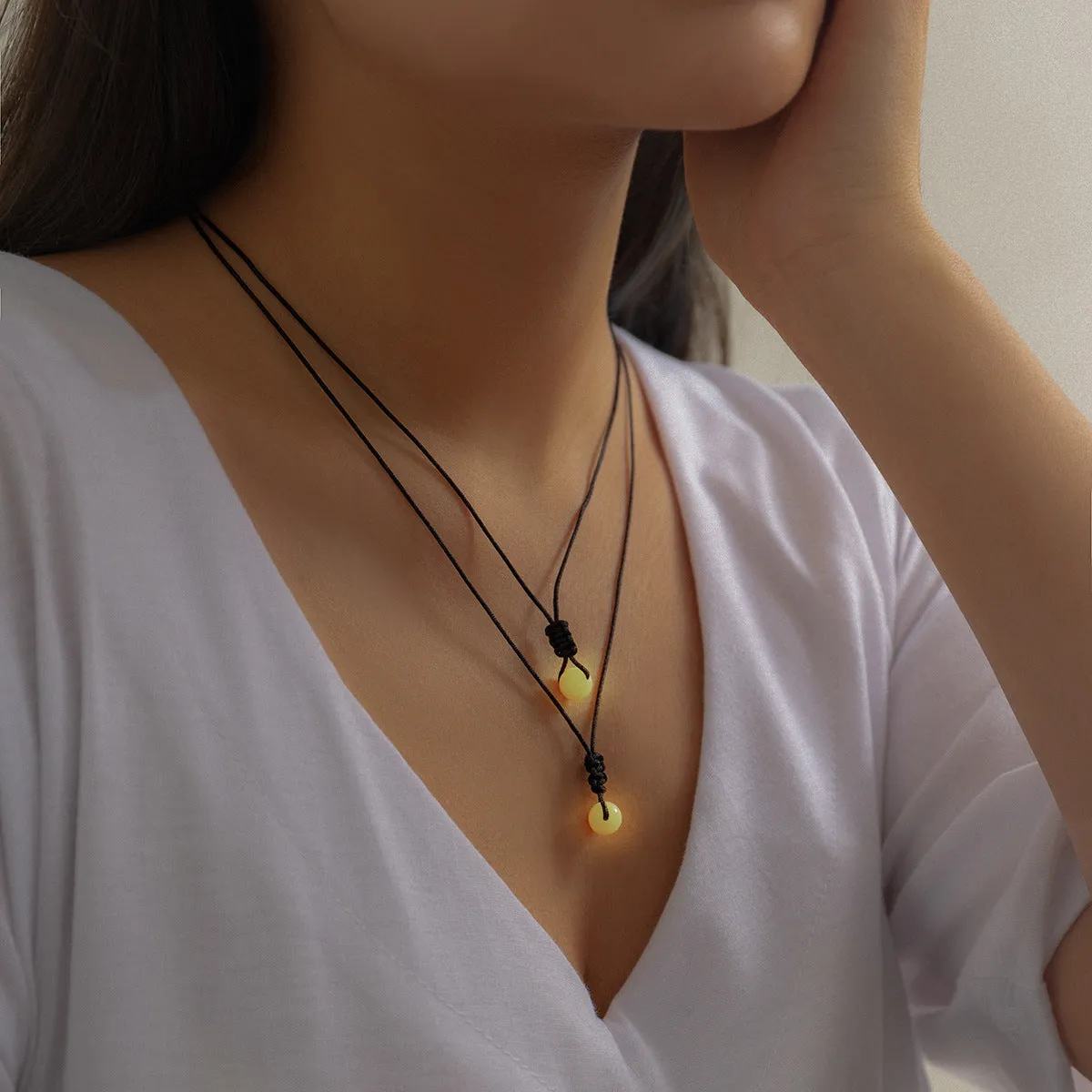 Simple And Fashionable Double-layer Wax Thread Adjustable Necklace