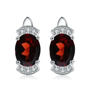 Simple Fashionable Style Inlaid Natural Gemstone Luxurious Oval Silver Studs Earrings for Women