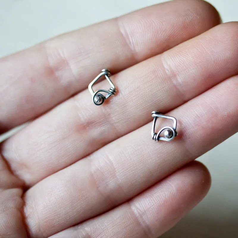 Small Unique Silver Stud Earrings