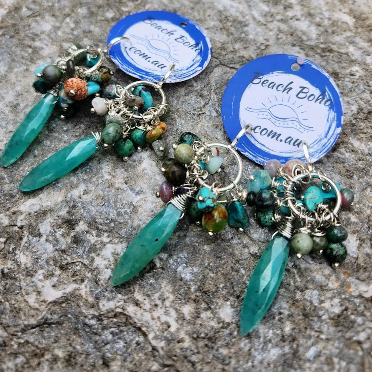 SO UNIQUE - APATITE MIXED STONE HOOK / HOOP 925 CLASP EARRINGS