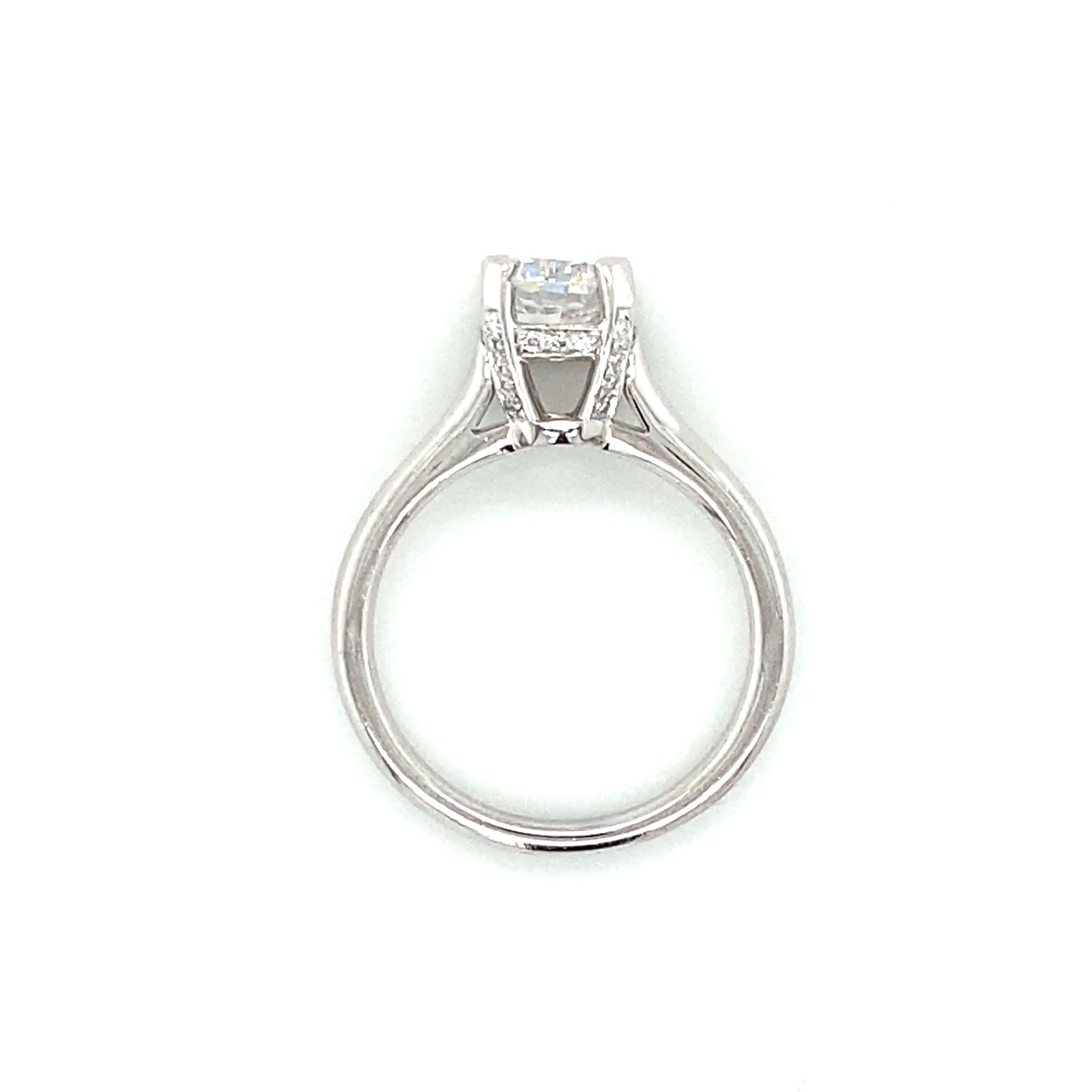 Solitaire Pave Prongs Engagement Ring in 18K White Gold