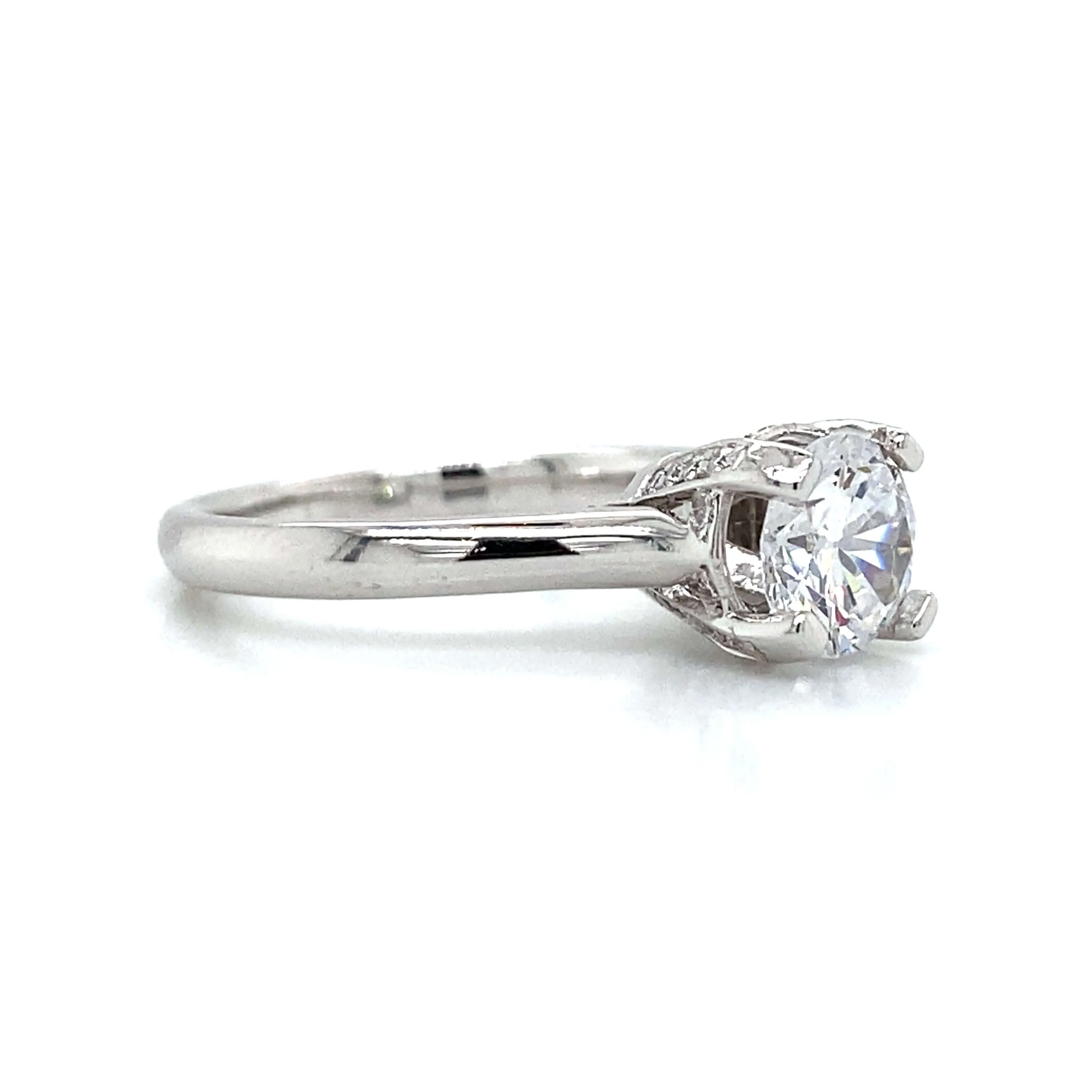 Solitaire Pave Prongs Engagement Ring in 18K White Gold