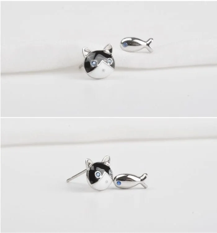 Sphynx Cat Earrings, Hairless cat earrings, Studs, Sterling Silver