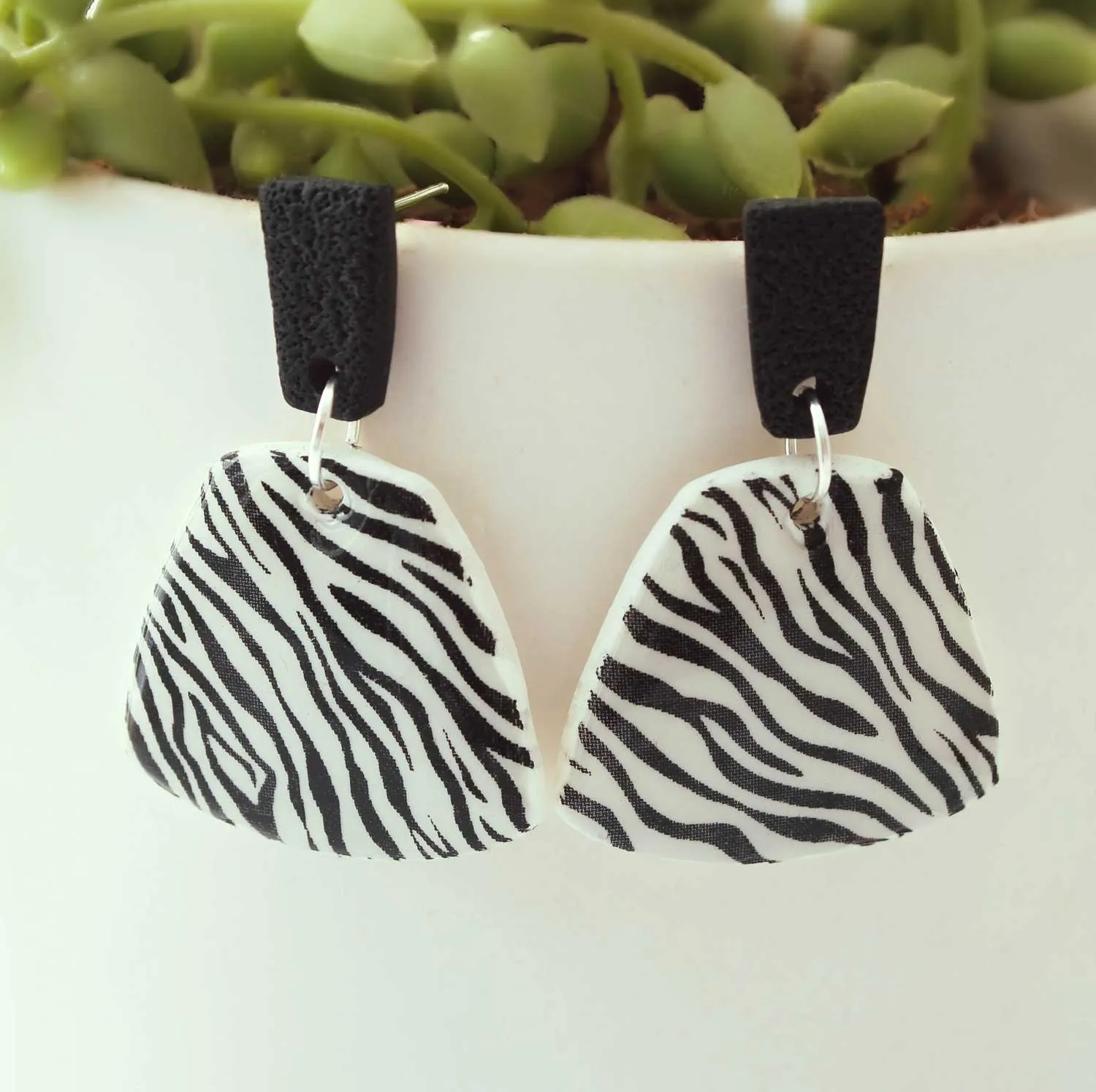 Statement Drop Earrings in Zebra Print | Unique Animal Print Jewellery