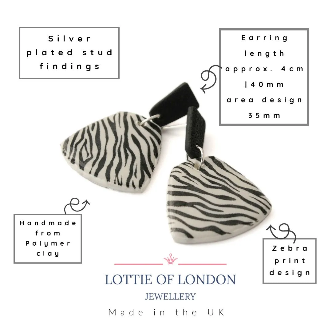 Statement Drop Earrings in Zebra Print | Unique Animal Print Jewellery