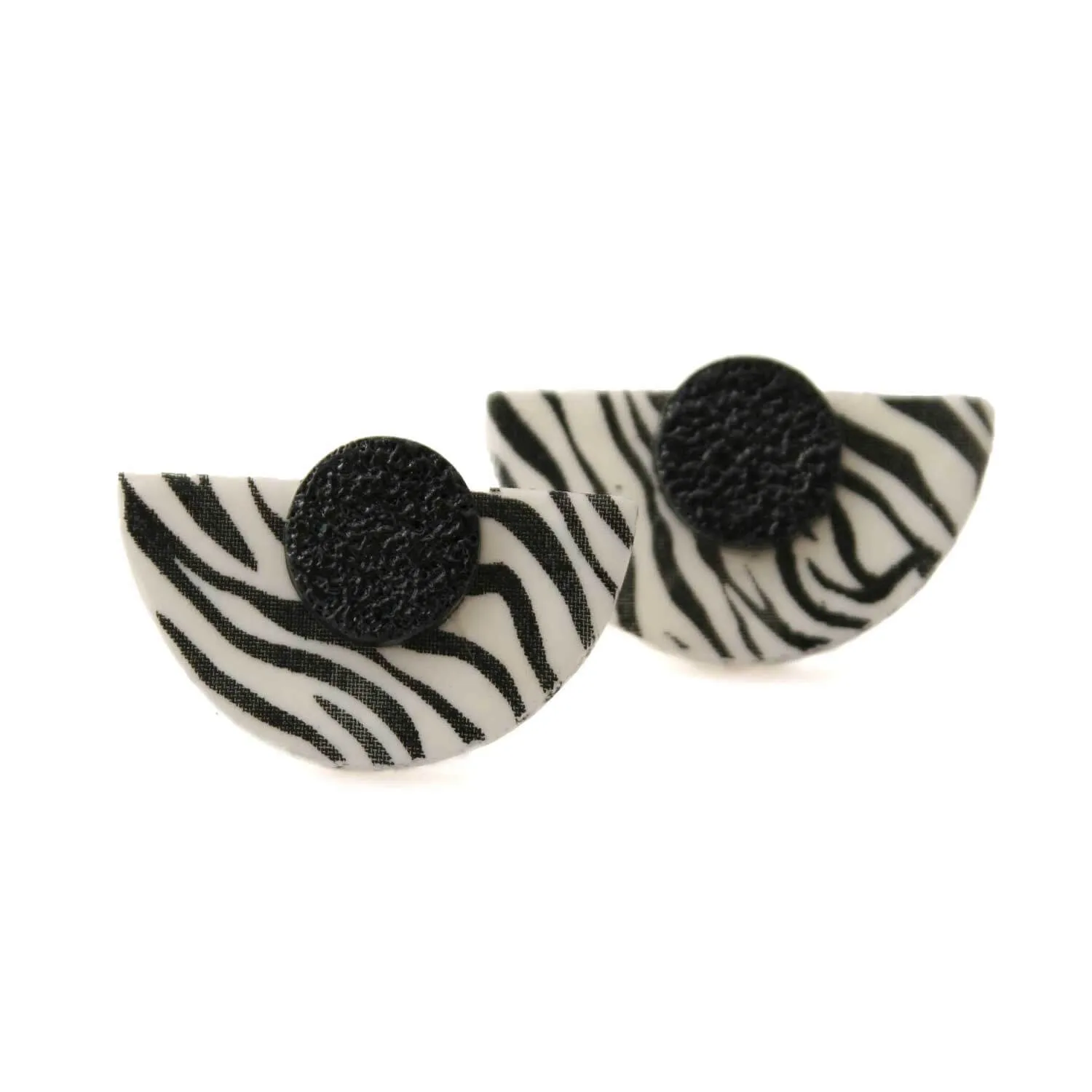 Statement Stud Earrings in Zebra Print | Unique Art Deco Style