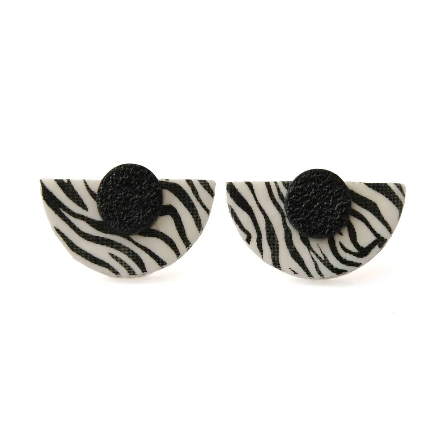 Statement Stud Earrings in Zebra Print | Unique Art Deco Style