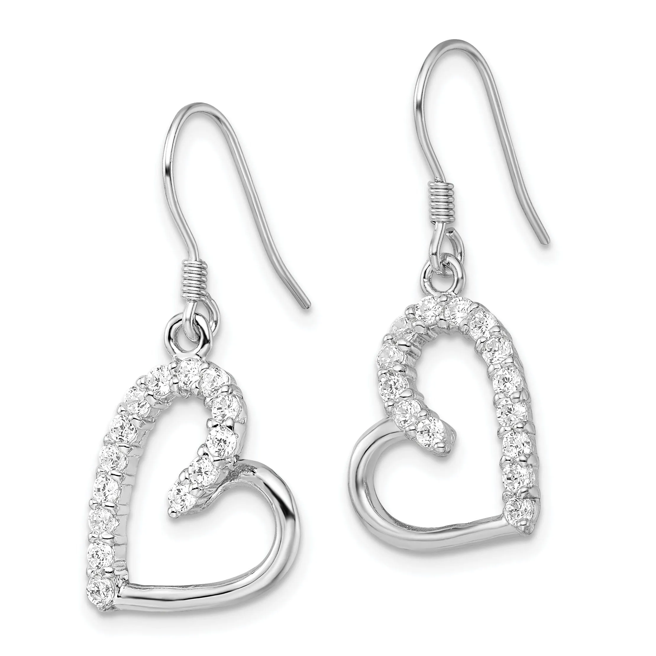 Sterling Silver Cubic Zirconia Heart Side Dangle E