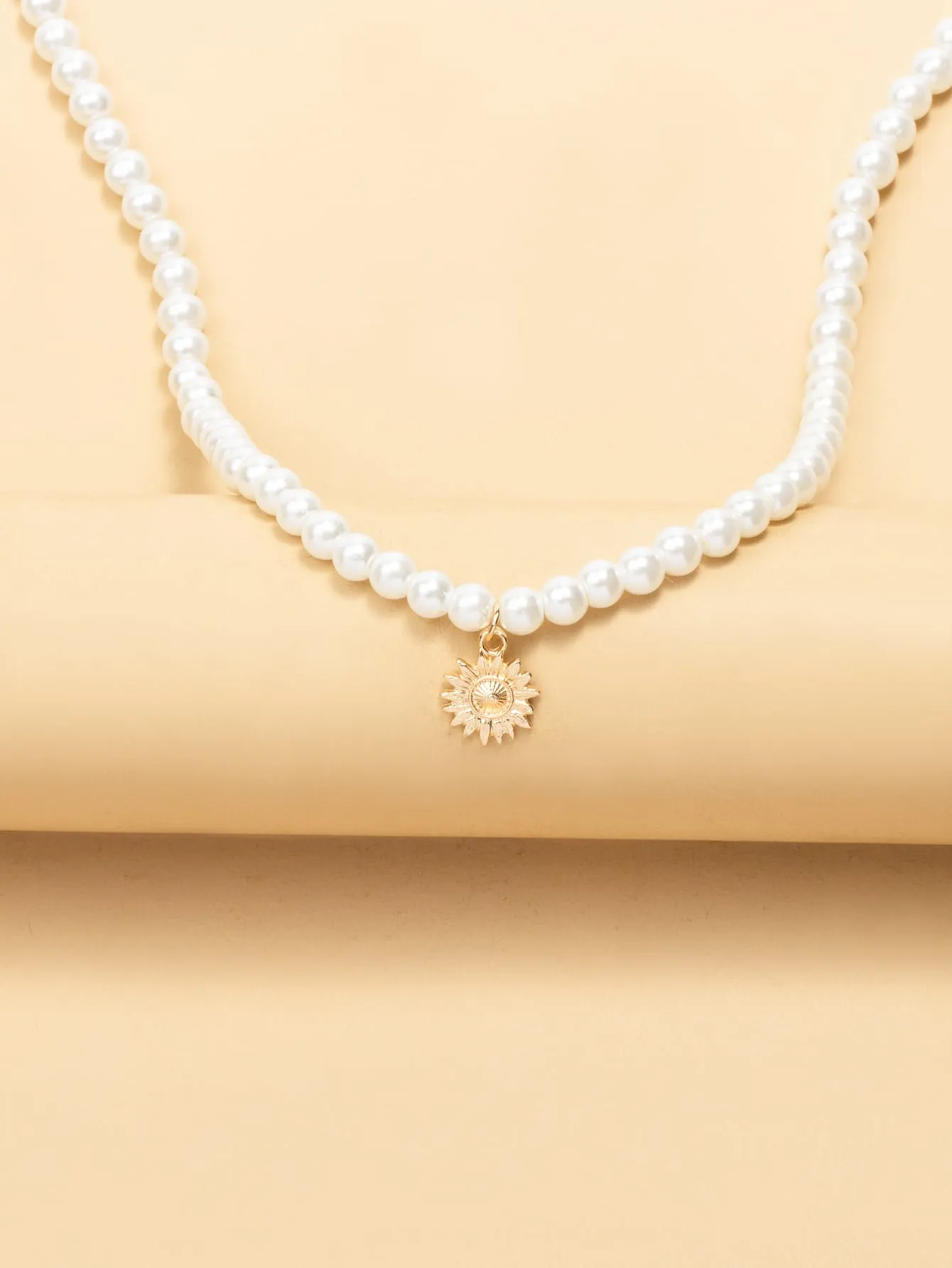 Sun Charm Faux Pearl Beaded Necklace for Women Girls Accessories Jewelry Gifts