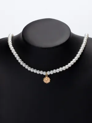 Sun Charm Faux Pearl Beaded Necklace for Women Girls Accessories Jewelry Gifts