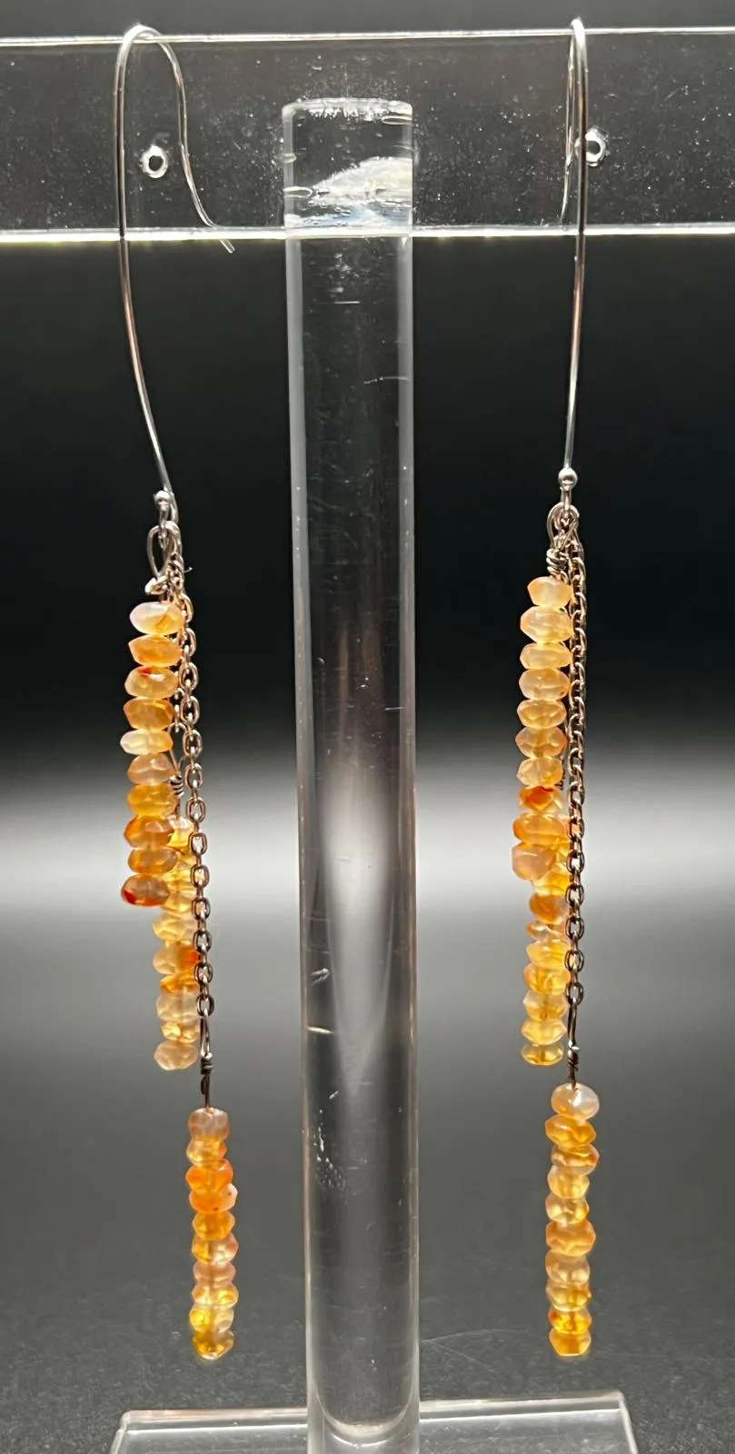 Sunstone and Sterling Silver Chain Earrings