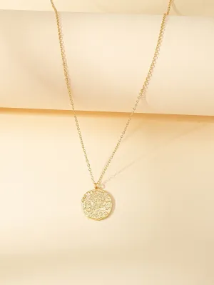 Textured Round Charm Necklace Jewelry for Women Gift for Her Necklace