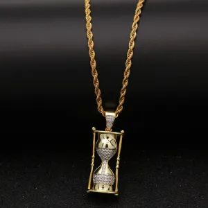 THE BLING KING Hourglass Pattern Necklaces Pendants Hiphop Fashion Micro Pave Iced Out Jewelry For Men Women White Gold CZ Chain