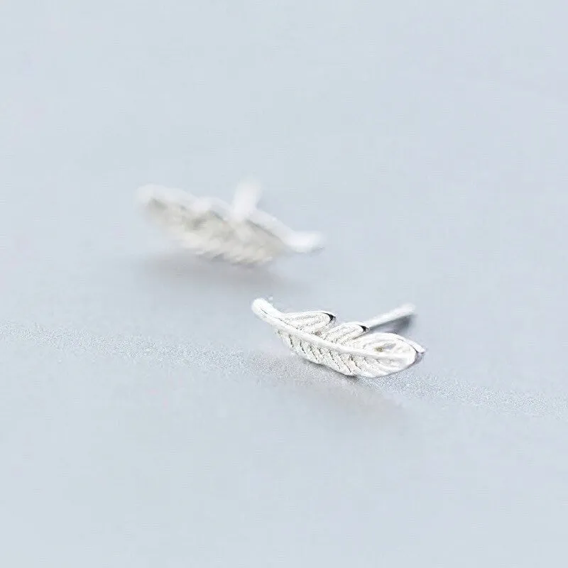 Tiny feathers earrings, Studs, Sterling Silver, Gifts for kids, Cutest.