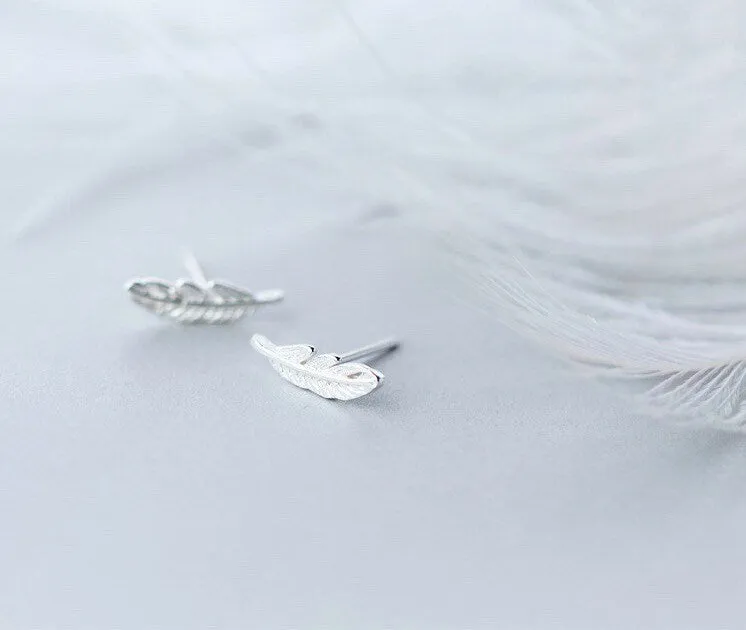 Tiny feathers earrings, Studs, Sterling Silver, Gifts for kids, Cutest.