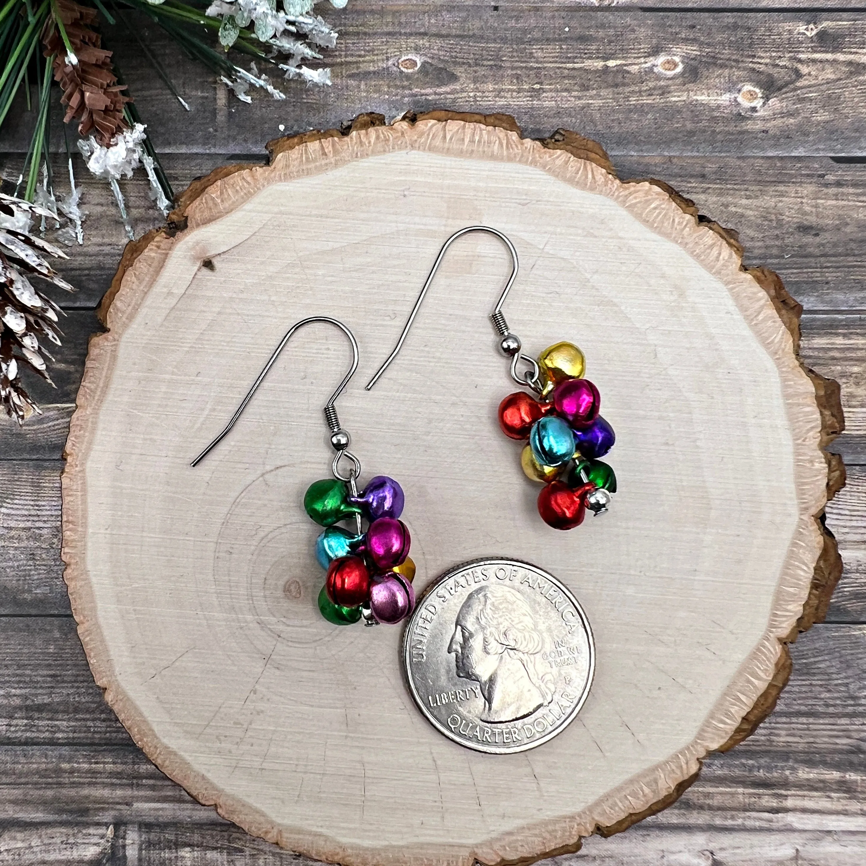 Tiny Silent Jingle Bell Handmade Hypoallergenic  Christmas Earrings