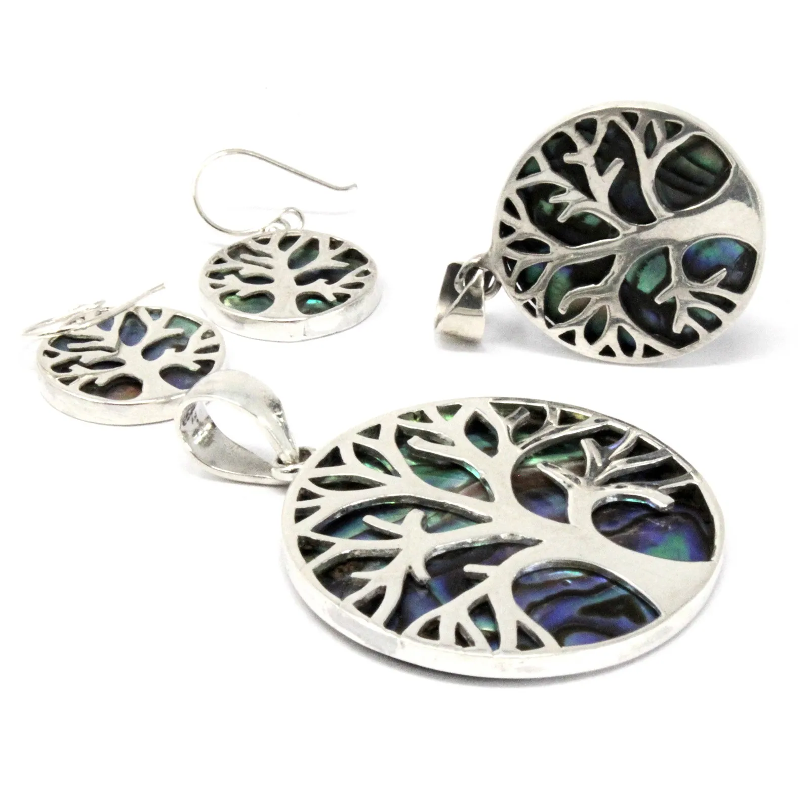 Tree of Life Silver Earrings - 15mm Abalone Inlay | Unique Healing Jewelry