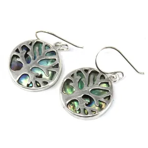 Tree of Life Silver Earrings - 15mm Abalone Inlay | Unique Healing Jewelry