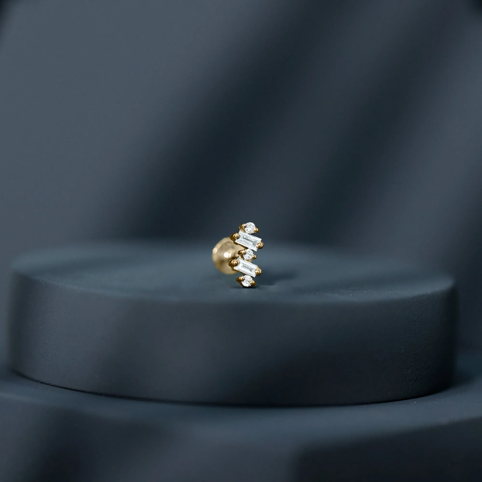 Unique Baguette Diamond Tragus Earring in Gold