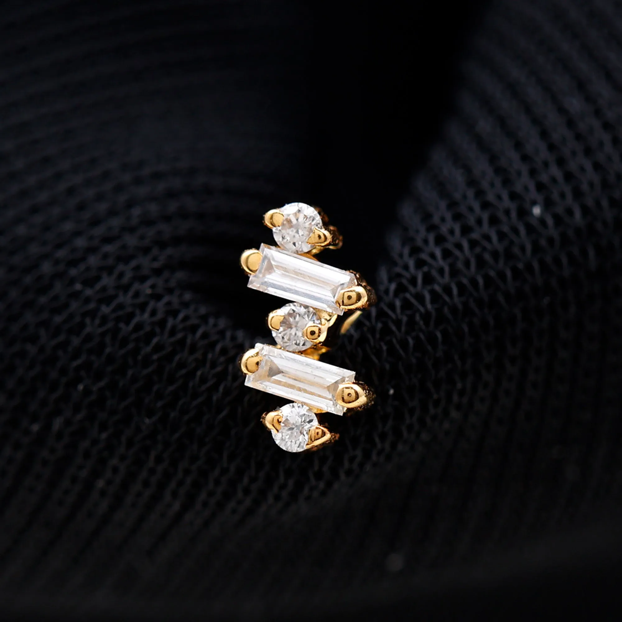 Unique Baguette Diamond Tragus Earring in Gold