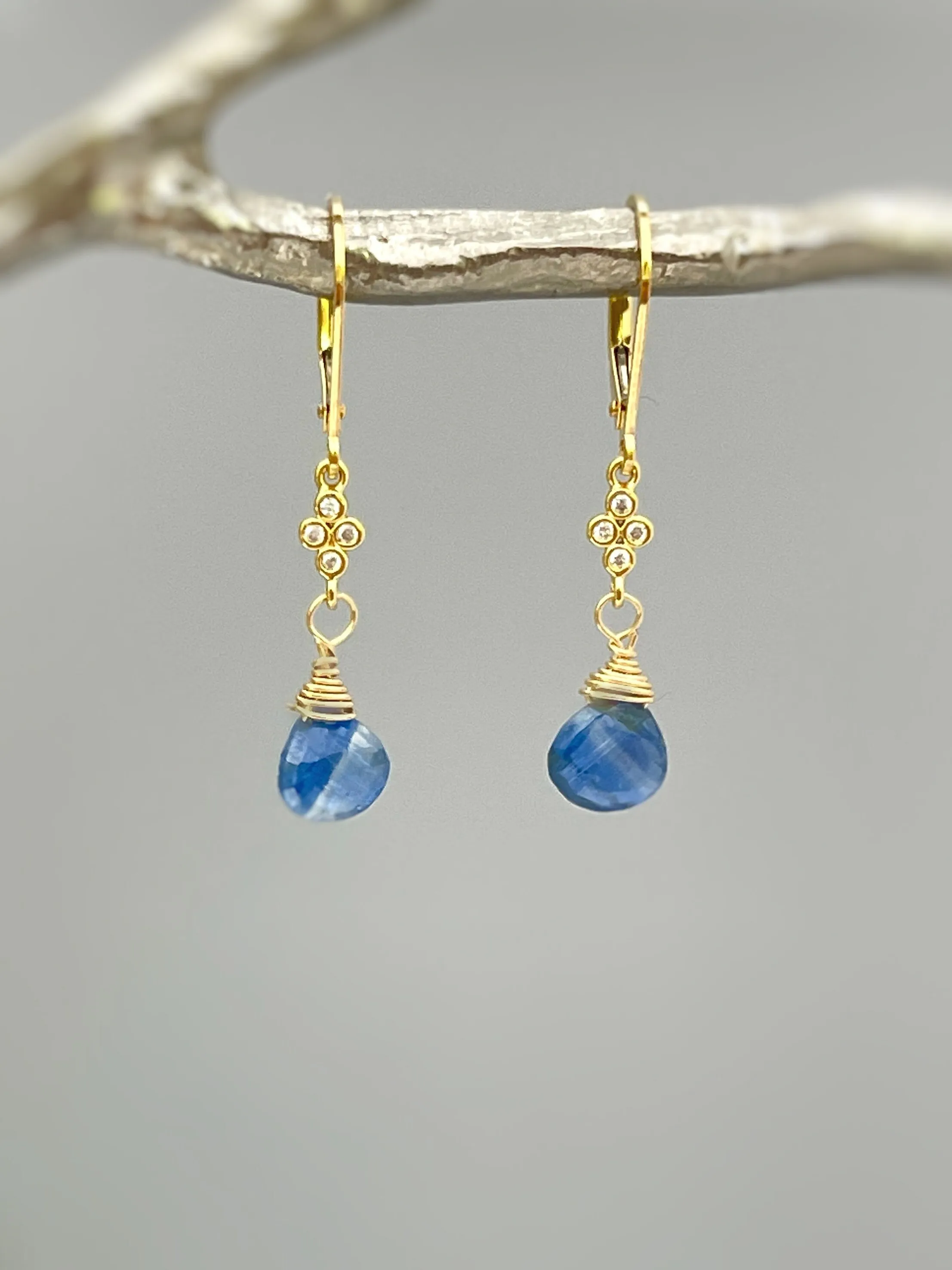 Unique Blue Kyanite earrings dangle, Sterling Silver Crystal