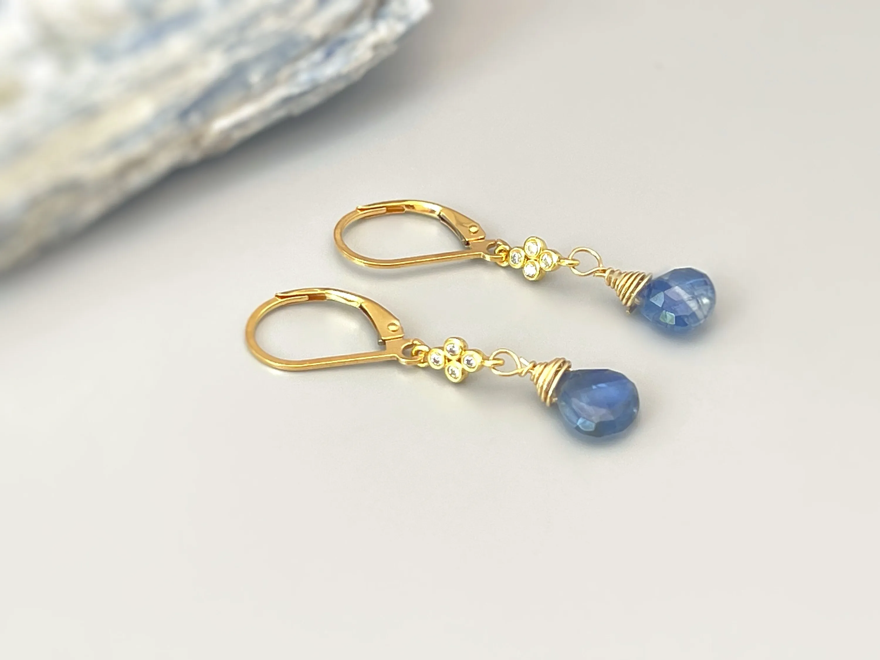 Unique Blue Kyanite earrings dangle, Sterling Silver Crystal