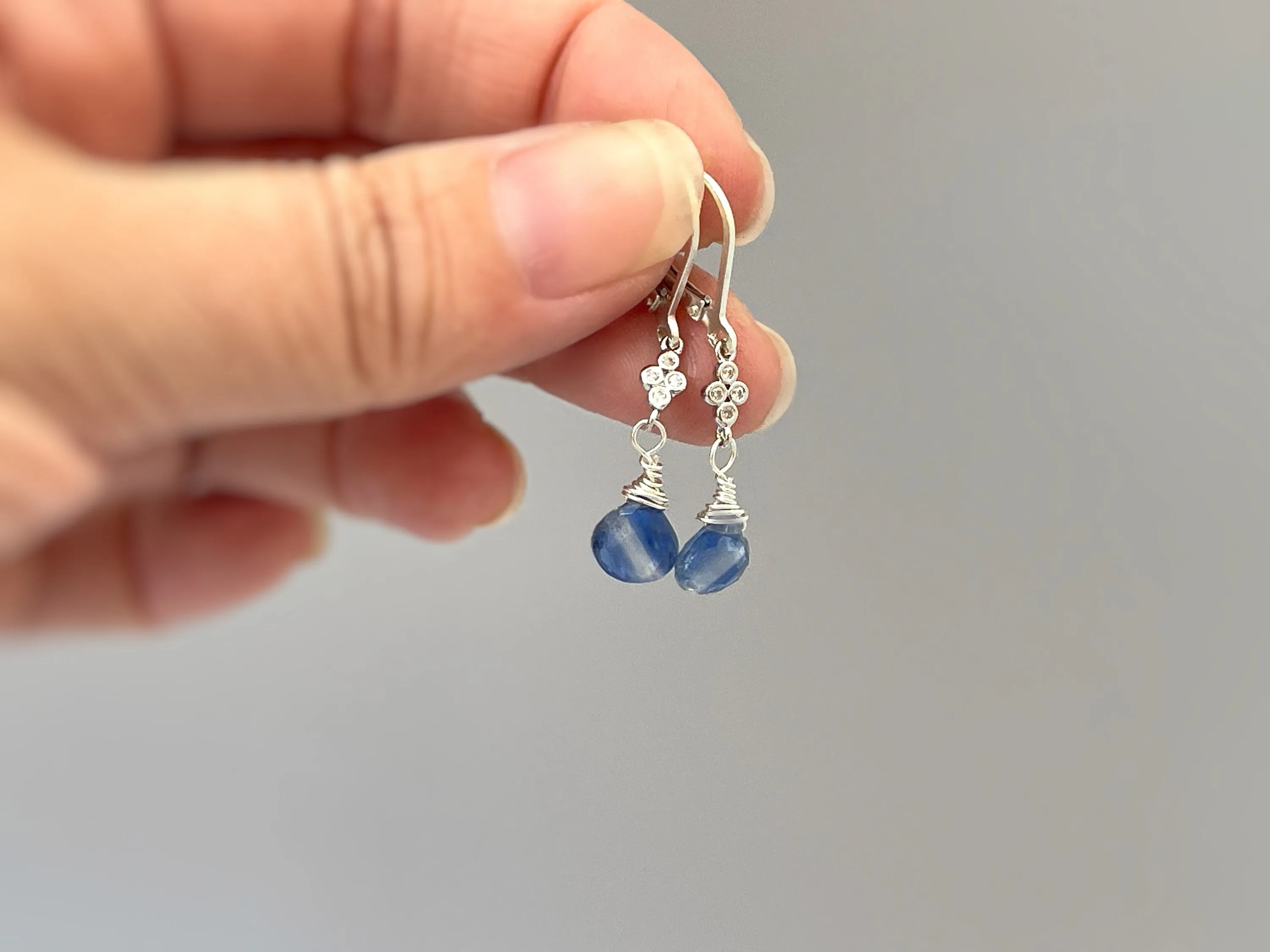 Unique Blue Kyanite earrings dangle, Sterling Silver Crystal