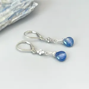 Unique Blue Kyanite earrings dangle, Sterling Silver Crystal