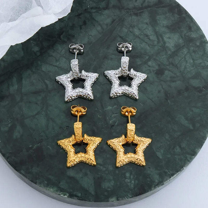 Unique Polka Dot Texture Earrings with Pentagram Pendant