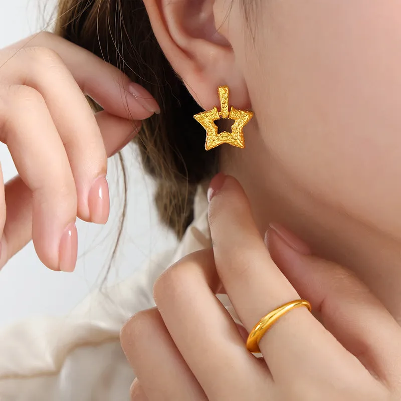 Unique Polka Dot Texture Earrings with Pentagram Pendant