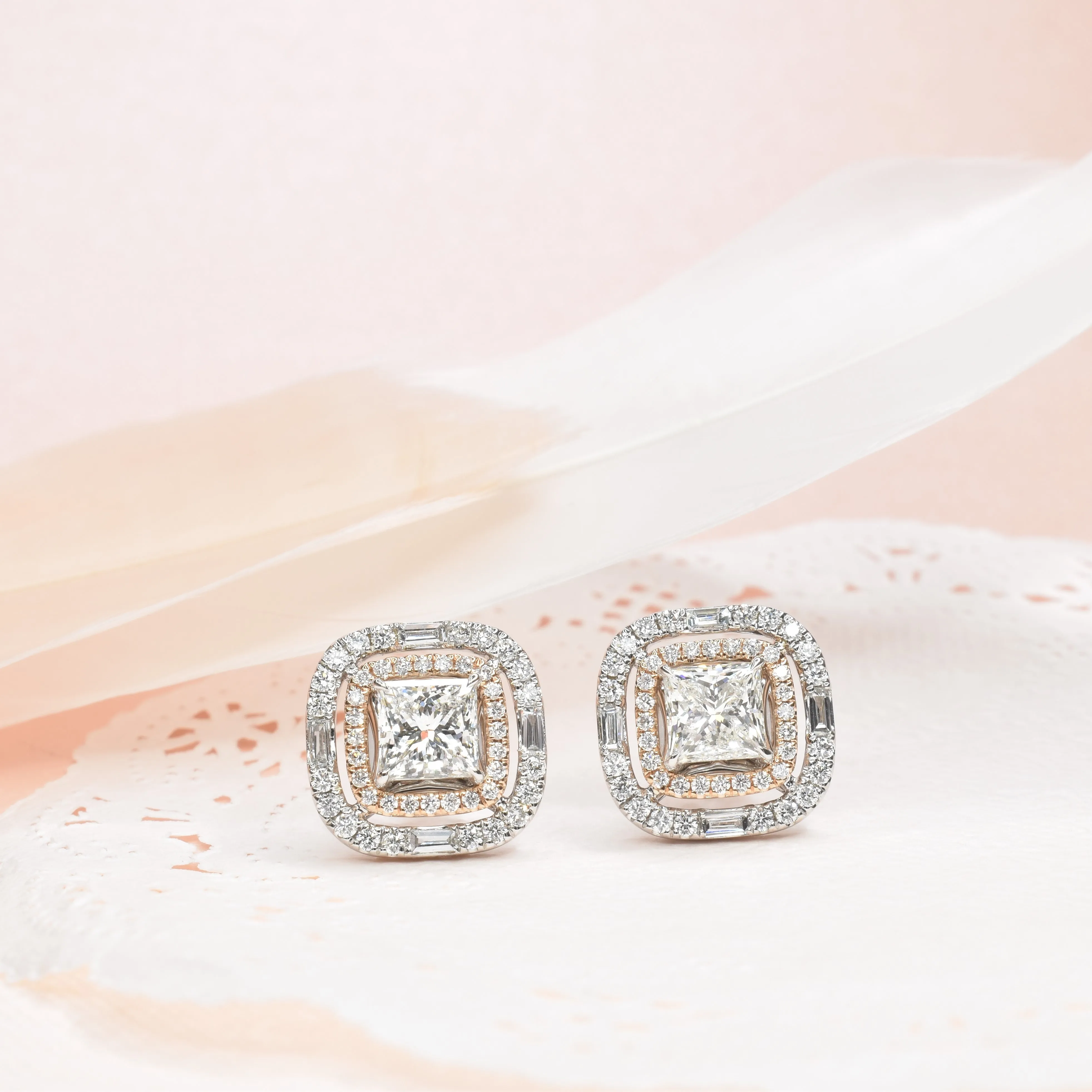 Unique Princess Cut Diamond Earrings with Removeable Jackets